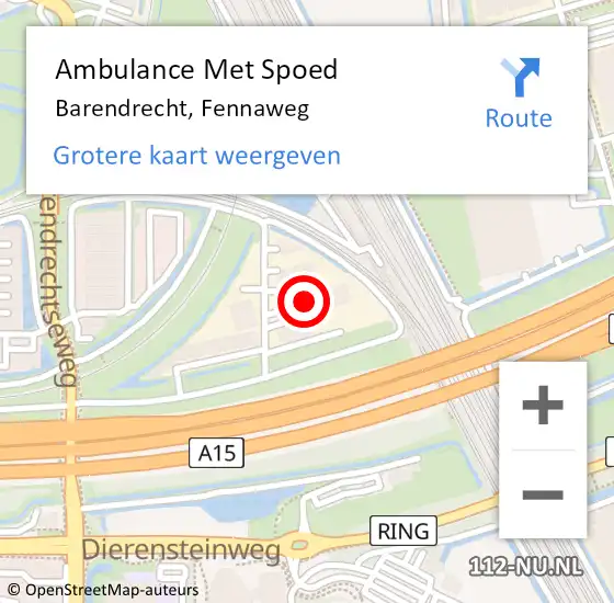 Locatie op kaart van de 112 melding: Ambulance Met Spoed Naar Barendrecht, Fennaweg op 3 september 2023 17:07