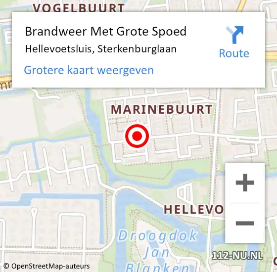 Locatie op kaart van de 112 melding: Brandweer Met Grote Spoed Naar Hellevoetsluis, Sterkenburglaan op 3 september 2023 17:12