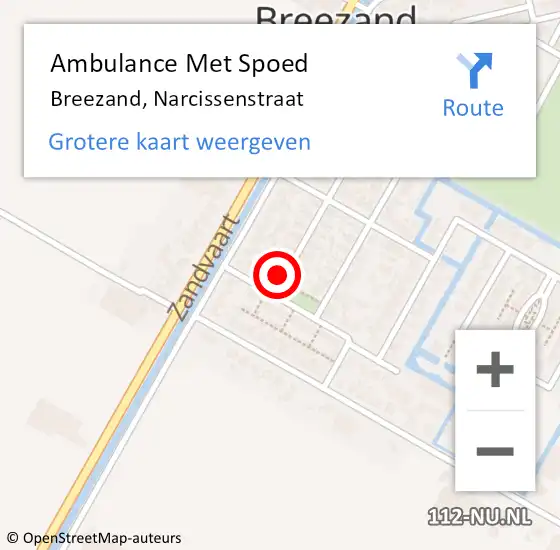 Locatie op kaart van de 112 melding: Ambulance Met Spoed Naar Breezand, Narcissenstraat op 3 september 2023 17:28