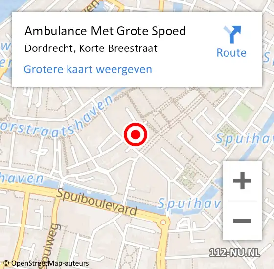 Locatie op kaart van de 112 melding: Ambulance Met Grote Spoed Naar Dordrecht, Korte Breestraat op 3 september 2023 17:53