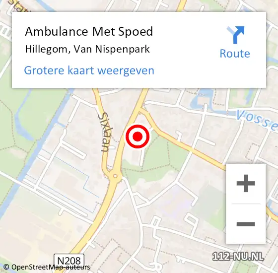 Locatie op kaart van de 112 melding: Ambulance Met Spoed Naar Hillegom, Van Nispenpark op 3 september 2023 18:02