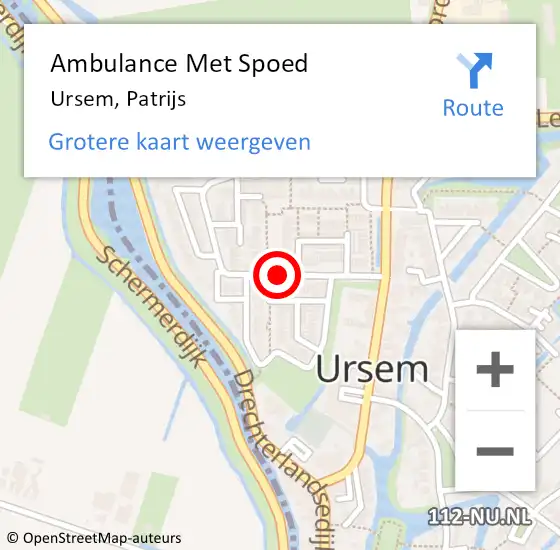 Locatie op kaart van de 112 melding: Ambulance Met Spoed Naar Ursem, Patrijs op 3 september 2023 18:17