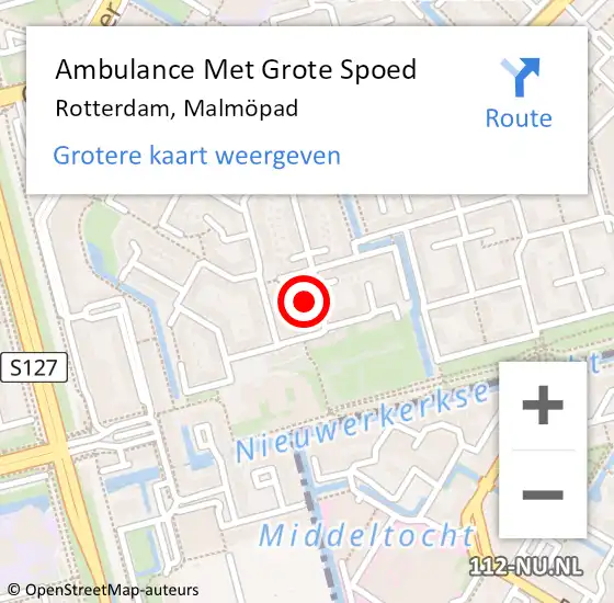 Locatie op kaart van de 112 melding: Ambulance Met Grote Spoed Naar Rotterdam, Malmöpad op 3 september 2023 18:20