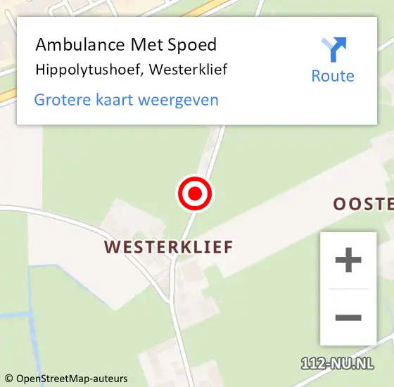 Locatie op kaart van de 112 melding: Ambulance Met Spoed Naar Hippolytushoef, Westerklief op 3 september 2023 18:41