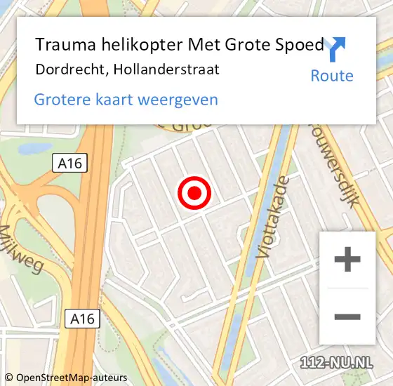 Locatie op kaart van de 112 melding: Trauma helikopter Met Grote Spoed Naar Dordrecht, Hollanderstraat op 3 september 2023 18:43