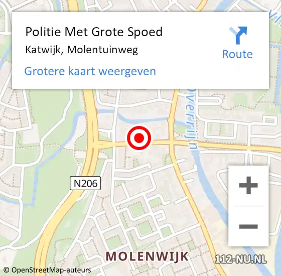 Locatie op kaart van de 112 melding: Politie Met Grote Spoed Naar Katwijk, Molentuinweg op 3 september 2023 18:45