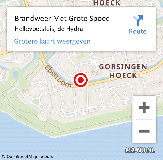 Locatie op kaart van de 112 melding: Brandweer Met Grote Spoed Naar Hellevoetsluis, de Hydra op 3 september 2023 18:53