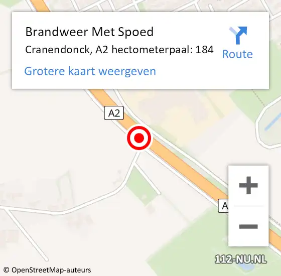 Locatie op kaart van de 112 melding: Brandweer Met Spoed Naar Cranendonck, A2 hectometerpaal: 184 op 3 september 2023 19:01