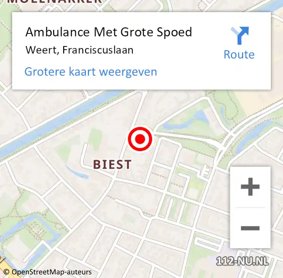 Locatie op kaart van de 112 melding: Ambulance Met Grote Spoed Naar Weert, Franciscuslaan op 6 september 2014 20:06