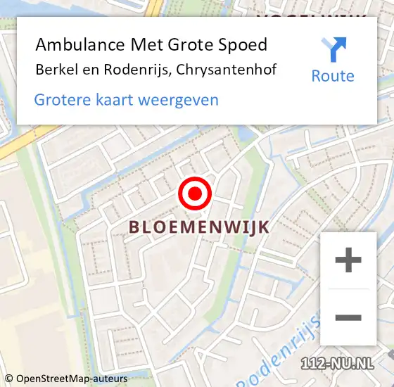 Locatie op kaart van de 112 melding: Ambulance Met Grote Spoed Naar Berkel en Rodenrijs, Chrysantenhof op 3 september 2023 19:49