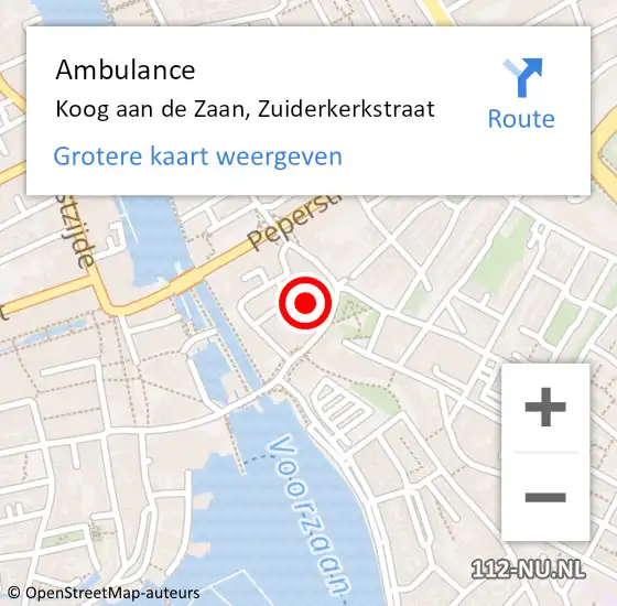 Locatie op kaart van de 112 melding: Ambulance Koog aan de Zaan, Zuiderkerkstraat op 3 september 2023 19:57