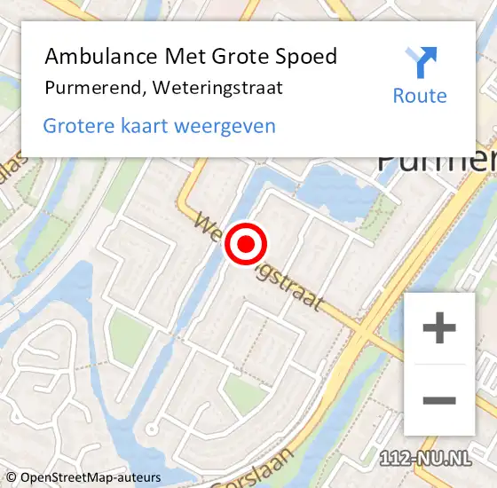 Locatie op kaart van de 112 melding: Ambulance Met Grote Spoed Naar Purmerend, Weteringstraat op 3 september 2023 20:08