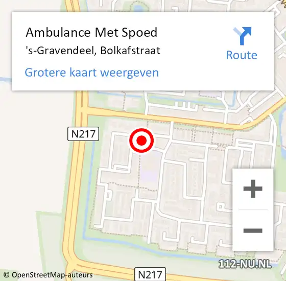 Locatie op kaart van de 112 melding: Ambulance Met Spoed Naar 's-Gravendeel, Bolkafstraat op 3 september 2023 20:28