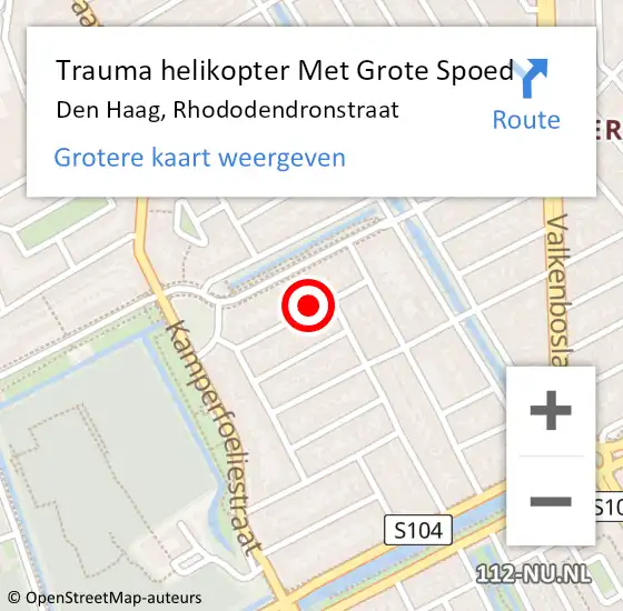 Locatie op kaart van de 112 melding: Trauma helikopter Met Grote Spoed Naar Den Haag, Rhododendronstraat op 3 september 2023 21:03