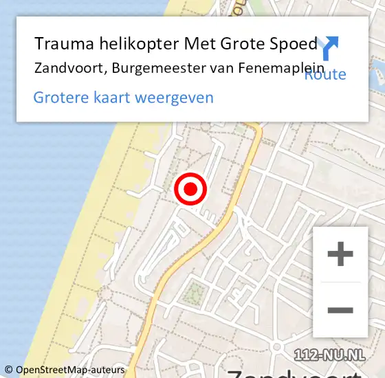 Locatie op kaart van de 112 melding: Trauma helikopter Met Grote Spoed Naar Zandvoort, Burgemeester van Fenemaplein op 3 september 2023 21:30