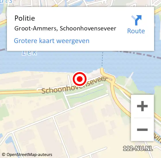 Locatie op kaart van de 112 melding: Politie Groot-Ammers, Schoonhovenseveer op 3 september 2023 22:14