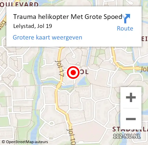 Locatie op kaart van de 112 melding: Trauma helikopter Met Grote Spoed Naar Lelystad, Jol 19 op 4 september 2023 01:49