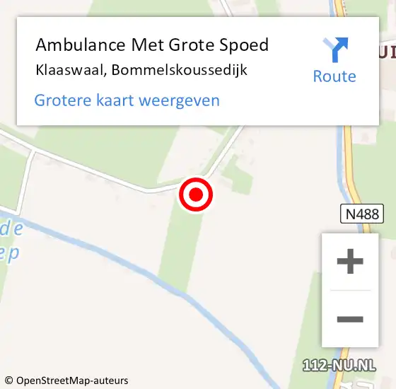Locatie op kaart van de 112 melding: Ambulance Met Grote Spoed Naar Klaaswaal, Bommelskoussedijk op 4 september 2023 03:07