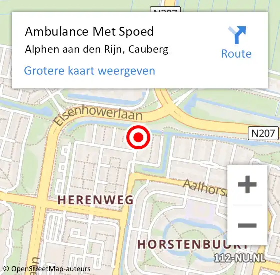 Locatie op kaart van de 112 melding: Ambulance Met Spoed Naar Alphen aan den Rijn, Cauberg op 4 september 2023 03:55