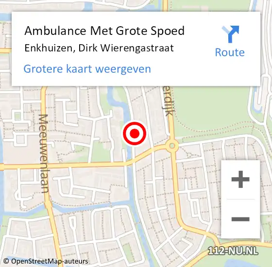 Locatie op kaart van de 112 melding: Ambulance Met Grote Spoed Naar Enkhuizen, Dirk Wierengastraat op 4 september 2023 04:13