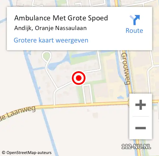 Locatie op kaart van de 112 melding: Ambulance Met Grote Spoed Naar Andijk, Oranje Nassaulaan op 4 september 2023 04:43