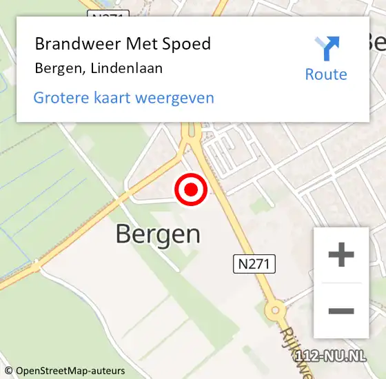 Locatie op kaart van de 112 melding: Brandweer Met Spoed Naar Bergen, Lindenlaan op 4 september 2023 05:29
