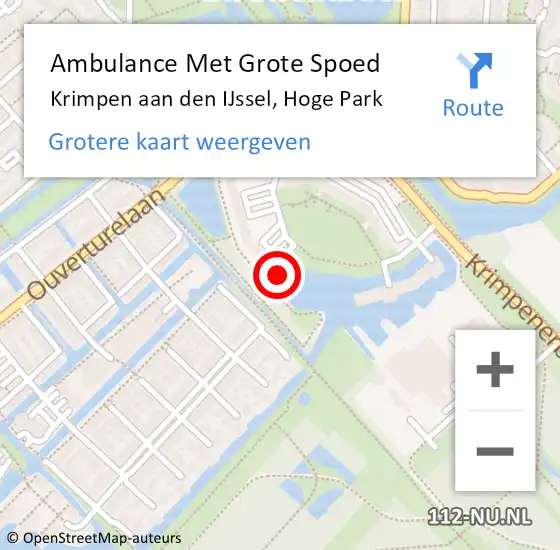 Locatie op kaart van de 112 melding: Ambulance Met Grote Spoed Naar Krimpen aan den IJssel, Hoge Park op 4 september 2023 06:22