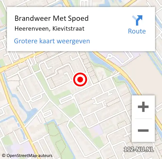 Locatie op kaart van de 112 melding: Brandweer Met Spoed Naar Heerenveen, Kievitstraat op 4 september 2023 06:37