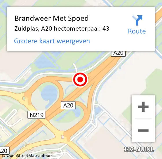 Locatie op kaart van de 112 melding: Brandweer Met Spoed Naar Zuidplas, A20 hectometerpaal: 43 op 4 september 2023 07:23