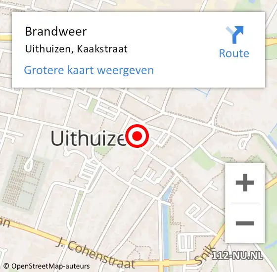 Locatie op kaart van de 112 melding: Brandweer Uithuizen, Kaakstraat op 4 september 2023 07:45