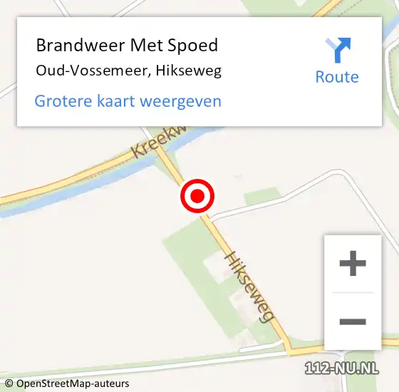 Locatie op kaart van de 112 melding: Brandweer Met Spoed Naar Oud-Vossemeer, Hikseweg op 4 september 2023 07:57