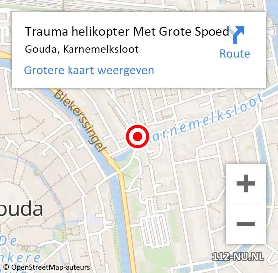 Locatie op kaart van de 112 melding: Trauma helikopter Met Grote Spoed Naar Gouda, Karnemelksloot op 4 september 2023 08:37