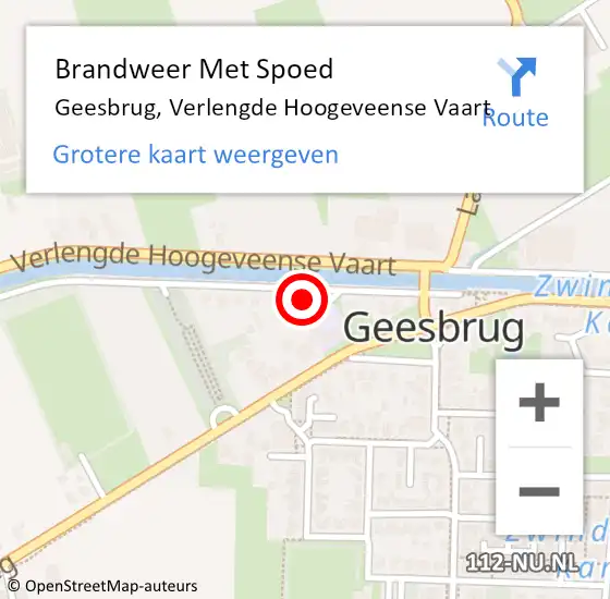 Locatie op kaart van de 112 melding: Brandweer Met Spoed Naar Geesbrug, Verlengde Hoogeveense Vaart op 4 september 2023 08:45