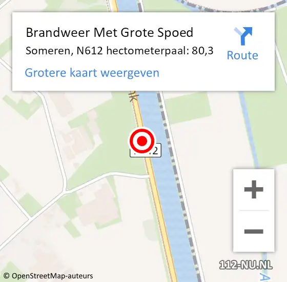 Locatie op kaart van de 112 melding: Brandweer Met Grote Spoed Naar Someren, N612 hectometerpaal: 80,3 op 4 september 2023 08:52