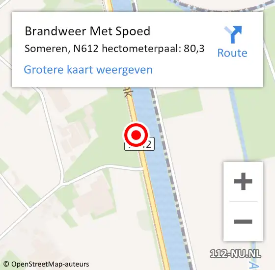 Locatie op kaart van de 112 melding: Brandweer Met Spoed Naar Someren, N612 hectometerpaal: 80,3 op 4 september 2023 08:54