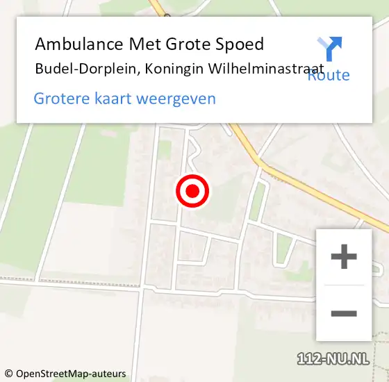 Locatie op kaart van de 112 melding: Ambulance Met Grote Spoed Naar Budel-Dorplein, Koningin Wilhelminastraat op 4 september 2023 08:55
