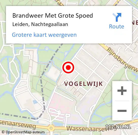 Locatie op kaart van de 112 melding: Brandweer Met Grote Spoed Naar Leiden, Nachtegaallaan op 4 september 2023 08:56