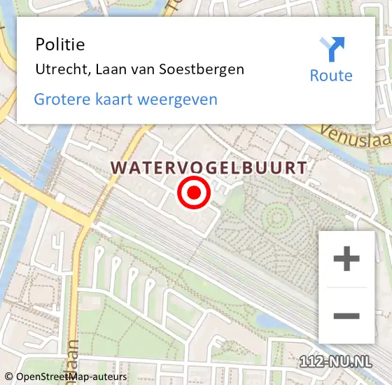 Locatie op kaart van de 112 melding: Politie Utrecht, Laan van Soestbergen op 4 september 2023 09:08