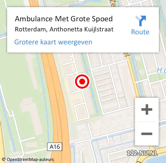 Locatie op kaart van de 112 melding: Ambulance Met Grote Spoed Naar Rotterdam, Anthonetta Kuijlstraat op 4 september 2023 09:08