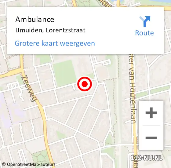 Locatie op kaart van de 112 melding: Ambulance IJmuiden, Lorentzstraat op 4 september 2023 09:37
