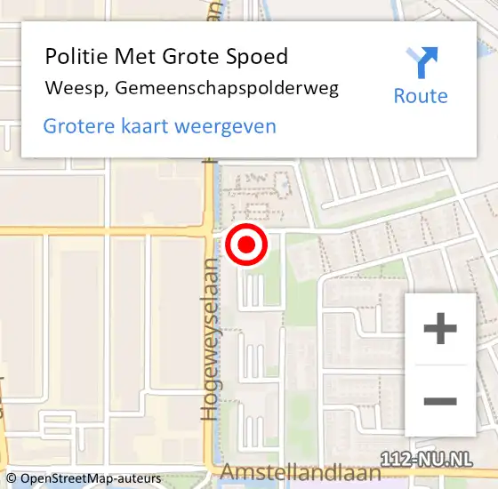 Locatie op kaart van de 112 melding: Politie Met Grote Spoed Naar Weesp, Gemeenschapspolderweg op 4 september 2023 09:38