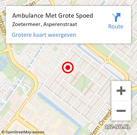 Locatie op kaart van de 112 melding: Ambulance Met Grote Spoed Naar Zoetermeer, Asperenstraat op 4 september 2023 09:38