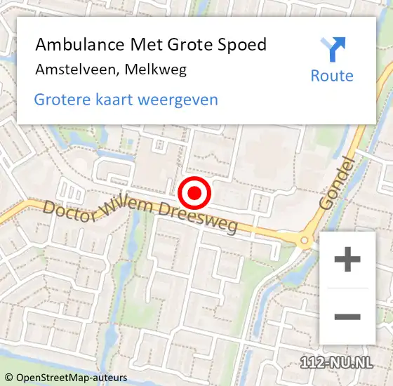 Locatie op kaart van de 112 melding: Ambulance Met Grote Spoed Naar Amstelveen, Melkweg op 4 september 2023 09:50