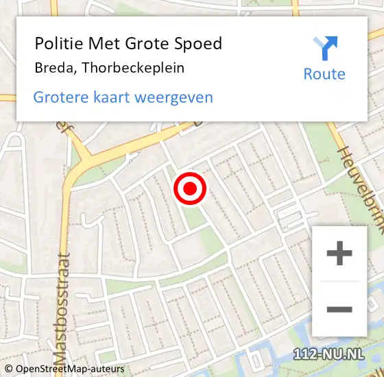 Locatie op kaart van de 112 melding: Politie Met Grote Spoed Naar Breda, Thorbeckeplein op 4 september 2023 09:58