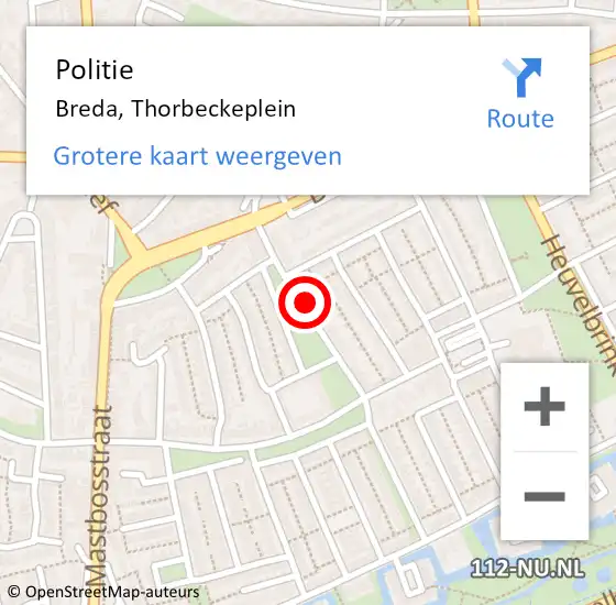 Locatie op kaart van de 112 melding: Politie Breda, Thorbeckeplein op 4 september 2023 09:58