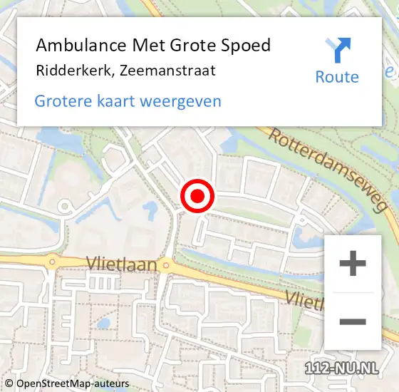 Locatie op kaart van de 112 melding: Ambulance Met Grote Spoed Naar Ridderkerk, Zeemanstraat op 4 september 2023 10:16