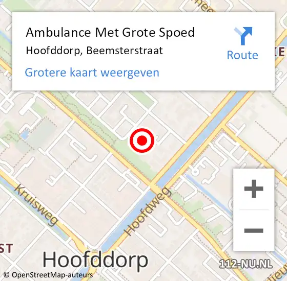 Locatie op kaart van de 112 melding: Ambulance Met Grote Spoed Naar Hoofddorp, Beemsterstraat op 4 september 2023 10:47
