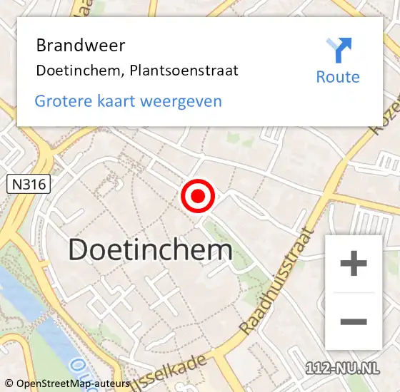 Locatie op kaart van de 112 melding: Brandweer Doetinchem, Plantsoenstraat op 4 september 2023 10:55