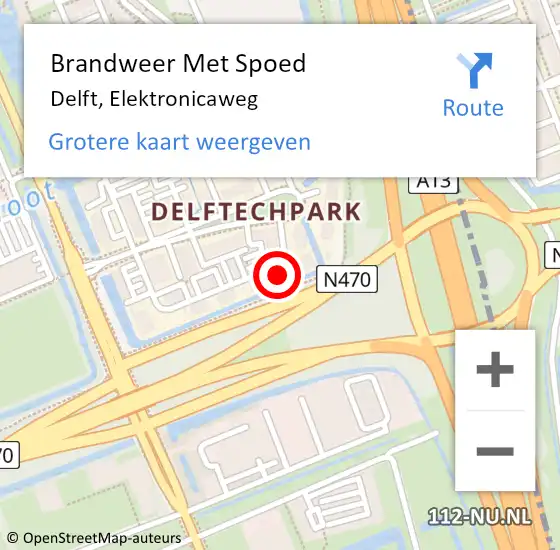 Locatie op kaart van de 112 melding: Brandweer Met Spoed Naar Delft, Elektronicaweg op 4 september 2023 11:11