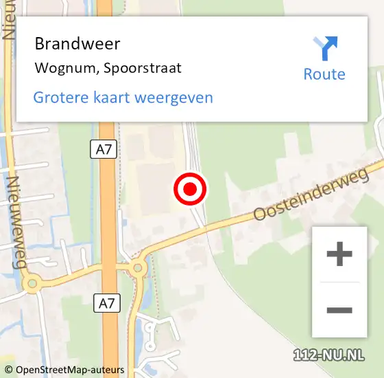 Locatie op kaart van de 112 melding: Brandweer Wognum, Spoorstraat op 4 september 2023 11:18